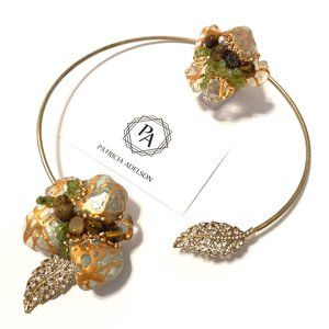 Gold Choker Necklace + Ring - Marble Tiger Eye